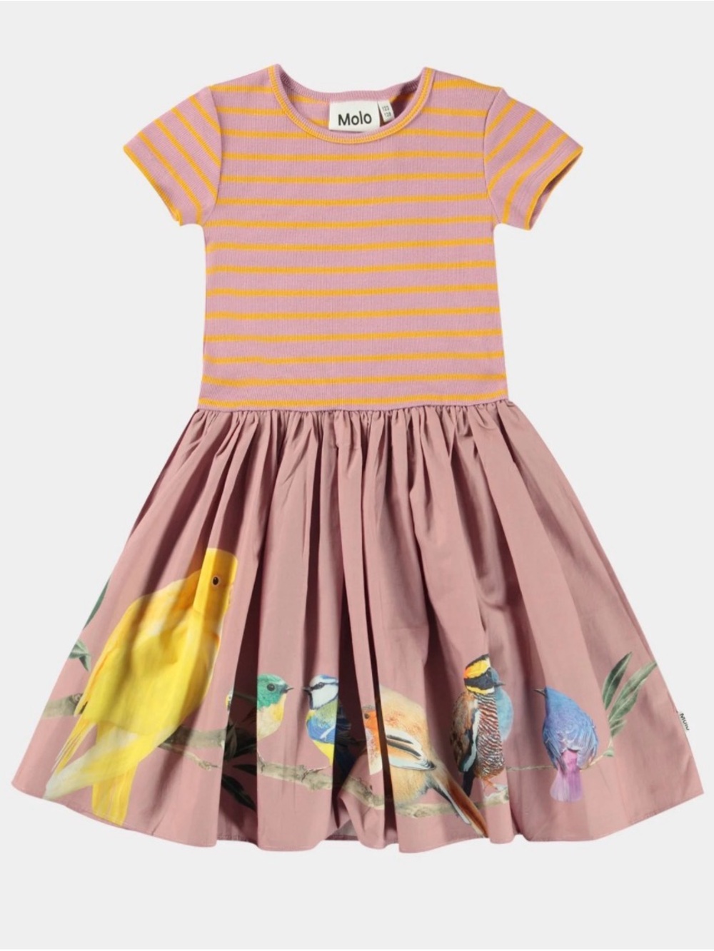 Molo Pink & Yellow Striped Top with Blush Bird-Print Skirt 6